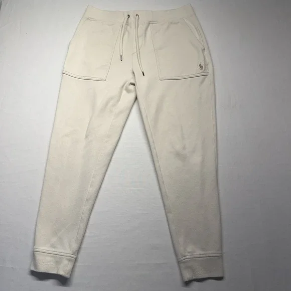 Polo Ralph Lauren Double Knit Jogger Pant Mens Medium Cream Pony Logo Athleisure - Picture 1 of 14